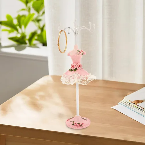 Vista 6 de Operitacx Jewelry Storage Organizer Pink Mannequin Jewelry Display Rack Necklace and Earring Holder Ring Stand Home Display
