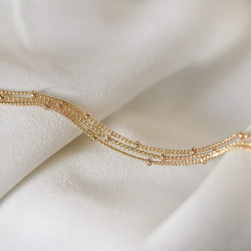 Vista 8 de BENEIGE - Pulsera para mujer, chapada en oro de 14 quilates, cuentas de satélite, perlas ovaladas, cadena con dijes en capas, hecha a mano