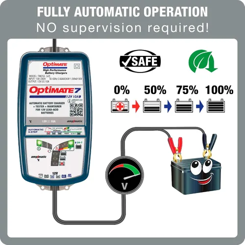 Vista 3 de Tecmate Optimate 7 Ampmatic, TM-255v2, 9-Step 12V 10A Cargador y mantenedor de ahorro de batería sellada