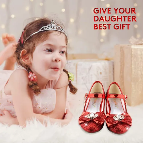 Vista 6 de Amtidy Girls Dress Shoes Mary Jane Wedding Party Shoes Glitter Bridesmaids Princess Heels