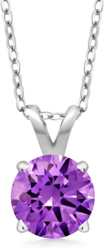 Vista 91 de Gem Stone King Collar con colgante solitario de plata de ley 925 de 0.236 in con piedra natal redonda Collar de 4 puntas para mujer Con cadena