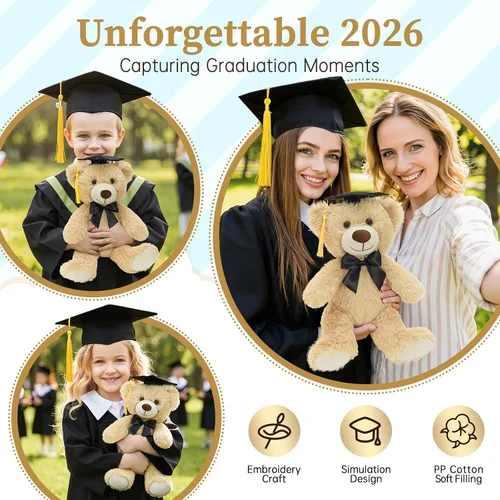 Vista 6 de MorisMos Oso de peluche de graduación de 14 pulgadas con gorra de graduación, regalo de graduación de clase 2026 para niños, niñas, niños, recuerdo