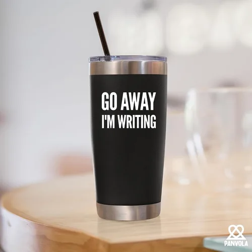 Vista 6 de Panvola Go Away, I'm Writing - Vaso aislado al vacío para escritor, regalo sarcástico, divertido, escritor, novelista, poeta, guionista, periodista
