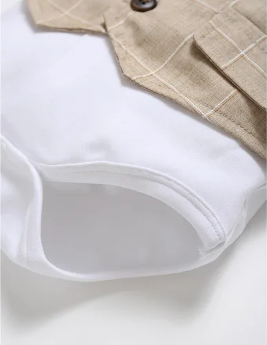 Vista 5 de Conjunto de chaleco para bebés y niños pequeños, camisa corta con corbatín y pantalones, trajes elegantes