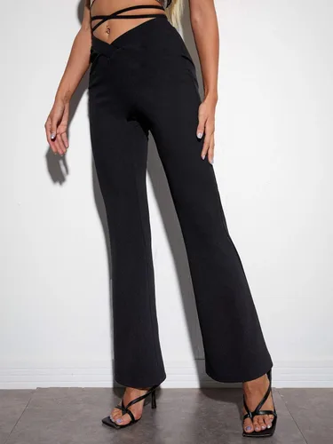 Vista 3 de Verdusa - Pantalones de noche para mujer con cintura media recortada, elásticos, cómodos, acampanados.