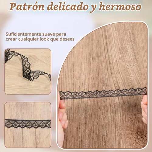 Vista 3 de Rollo de cinta de encaje negro de 30 yardas de 0.6 pulgadas de ancho, tela de flores para decoración de bodas, ramo y embalaje de regalo
