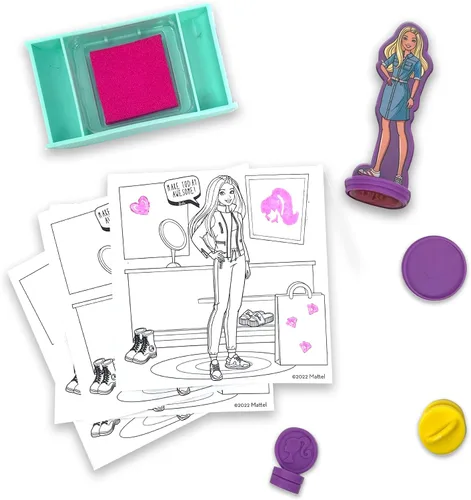 Vista 4 de Barbie Juego de sellos de boutique, sellos creativos para que los niños exploren la imaginación y el diseño, kit de sellos aptos para niños