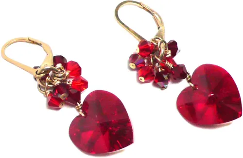 Vista 4 de 14x14mm Crystal Heart Red Cluster Drop Earrings Gold-Filled or Sterling Silver