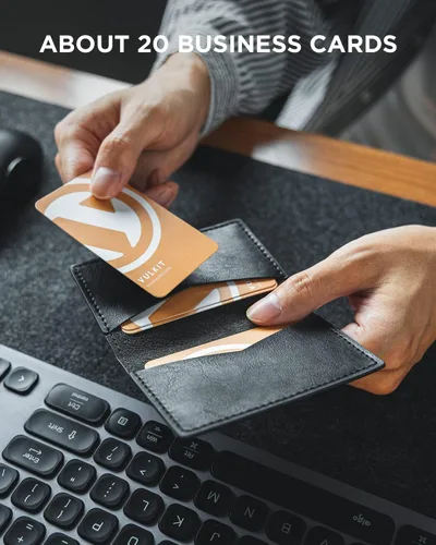 Vista 4 de VULKIT - Tarjetero de cuero para tarjetas de visita de dos lados, organizador delgado de tarjetas de nombre para negocios para hombres o mujeres