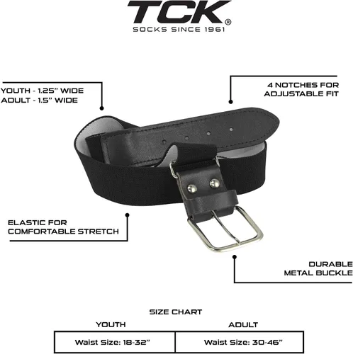 Vista 3 de TCK Combo de calcetines y cinturón de béisbol o sóftbol, tallas para jóvenes y adultos para niños y niñas, hombres y mujeres