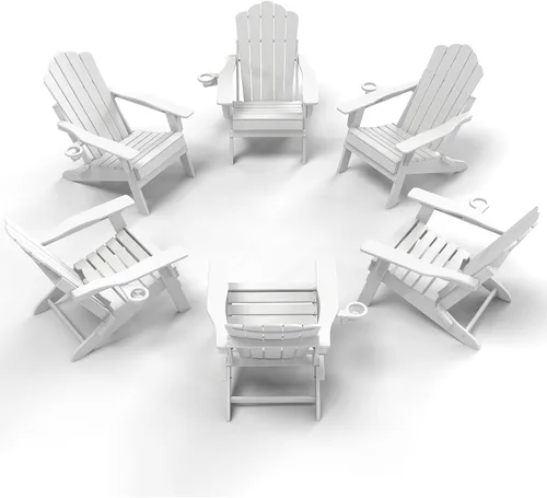 Vista 9 de FOOWIN Adirondack - Silla plegable de polietileno de alta densidad para patio con soporte para tazas, silla de plástico resistente de 400 libras