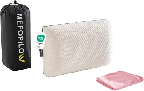 Vista 18 de Almohada de viaje de espuma viscoelástica con funda lavable y bolsa de transporte, almohada de cuello compacta, suave y transpirable para avión