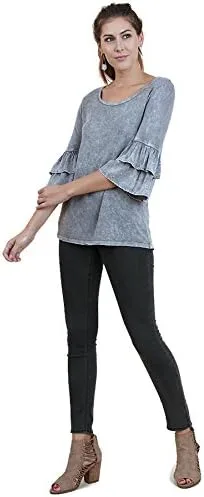 Vista 2 de Umgee - Túnica de manga acampanada con volantes para mujer
