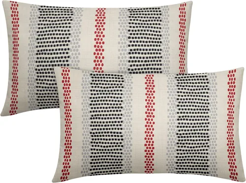 Vista 65 de Juego de 2 fundas de almohada negras y azules con rayas de puntos grises, decorativas para exteriores, estilo boho rústico, para sofá, cama, cojín