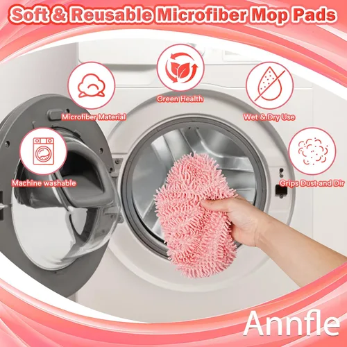 Vista 3 de Paquete de 6 almohadillas de microfibra reutilizables para trapeador Rosa 6 Pack