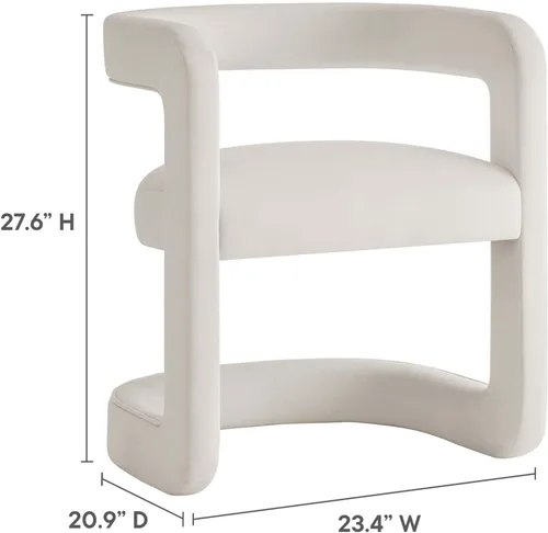 Vista 3 de Modway Winslow Silla de comedor de terciopelo resistente a las manchas en alabastro, sillón de barril con respaldo abierto, silla de comedor