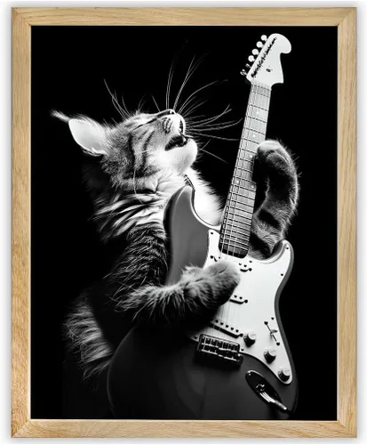 Vista 11 de Purrrfect - Póster sin marco de 11 x 14 pulgadas, arte de rockero felino, decoración de pared musical de guitarra eléctrica, ambiente clásico