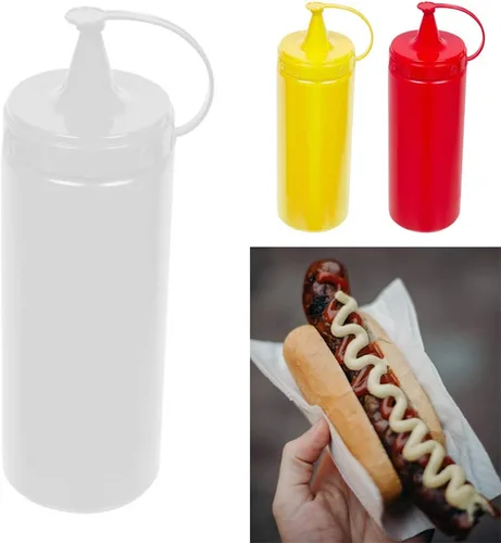 Vista 5 de 2 piezas de 13 oz botella de plástico exprimible condimento ketchup mostaza aceite mayonesa salsa