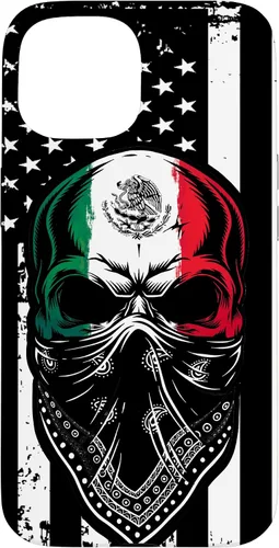 Vista 6 de Funda vintage para iPhone 17 con diseño de calavera mexicana de Estados Unidos y bandera mexicana del 4 de julio