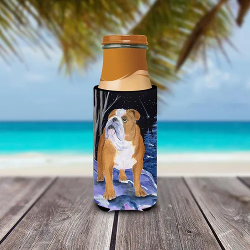 Vista 3 de Caroline's Treasures SS8405MUK Starry Night Bulldog Inglés Ultra Hugger para latas delgadas puede enfriar la manga Hugger Lavable a máquina Funda
