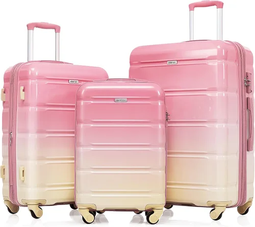 Vista 149 de Merax 3 piezas expandible ABS Hardshell equipaje Sets Spinner Wheel Maleta TSA Lock Suit Case, Apertura frontal negra, Juego de 2 piezas, Maleta