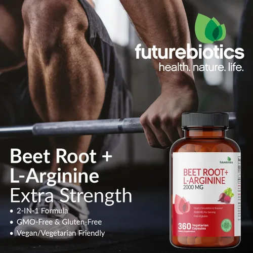 Vista 3 de Futurebiotics Raíz de remolacha + L-Arginina, sin OMG, 120 cápsulas vegetarianas