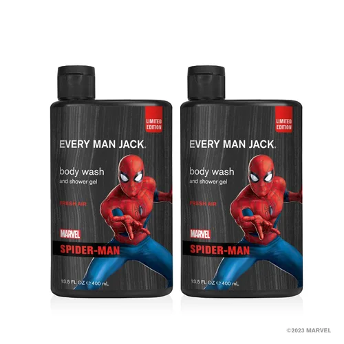 Vista 10 de Every Man Jack Gel de Ducha - Marvel Spider Man Paquete Doble de 13.5 onzas - 2 botellas incluidas De Origen Natural, sin parabenos, sin