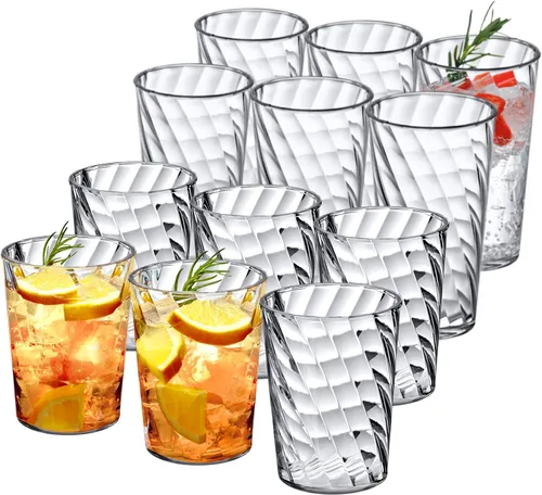 Vista 7 de Amazing Abby - Glacier - Vasos de plástico de 14 onzas (juego de 8), vasos de plástico reutilizables totalmente transparentes, apilables, sin BPA