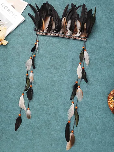 Vista 3 de Aukmla Diadema de plumas indias, tocado, tocado para rave para mujer