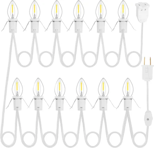 Vista 13 de Paquete de 1 cable de accesorio con 3 bombillas LED y toma de corriente de luz de pueblo de Navidad, cable de luz de molde de soplado de 7.4 pies