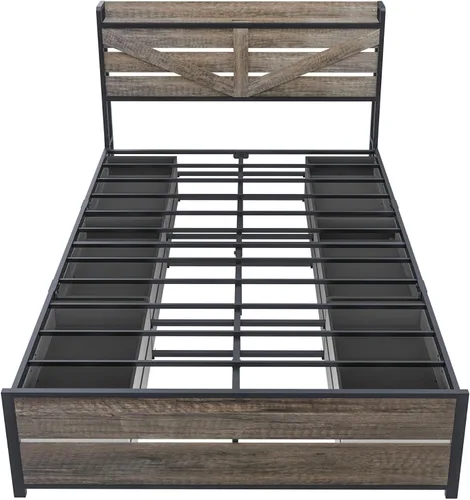 Vista 7 de Wood and Metal Bed Frame Queen Size, Platform Bed with 12 Storage Drawers Charging &Led Lights Headboard,Metal Slats,No Box Spring Needed,Noise-Free