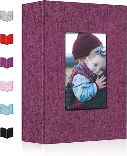 Vista 10 de Álbum de fotos pequeño 4x6, álbum de fotos con cubierta de lino deslizable, minilibro de fotos con capacidad para 100 fotos de 4x6 con 50 hojas