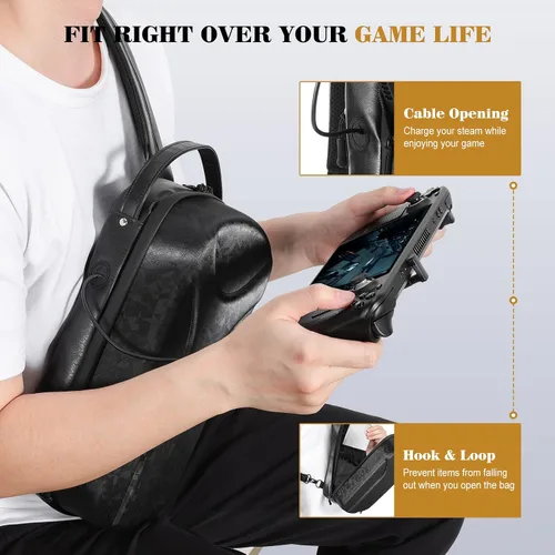 Vista 6 de MoKo Funda de transporte para consola de vapor y accesorios, funda de transporte rígida 3D impermeable, mochila cruzada de hombro con múltiples