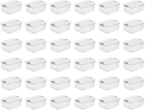 Vista 33 de Sterilite - Paquete de 12 contenedores de almacenamiento con pestillo para debajo de la cama, con tapas, de plástico transparente, 6 cuartos