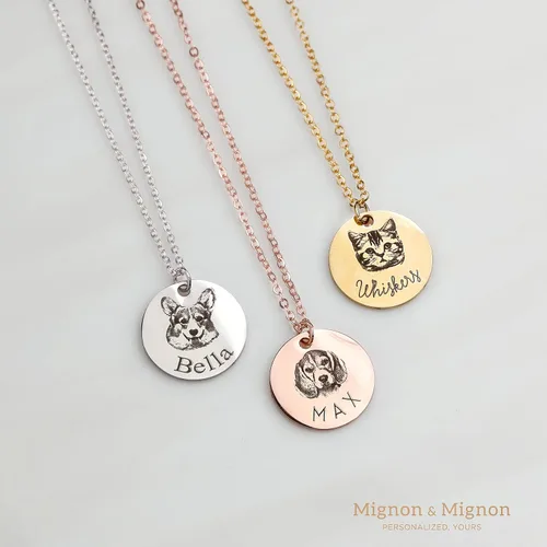 Vista 2 de Collar MignonandMignon LCN-AP personalizable, joyería con diseño de gato y perro, portaretratos, regalo único.