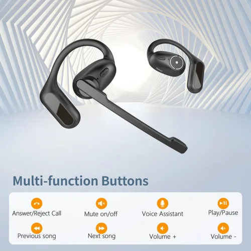 Vista 9 de BANIGIPA Auriculares de oreja abierta con micrófono de brazo desmontable, auriculares Bluetooth 5.4 con micrófono de cancelación de ruido