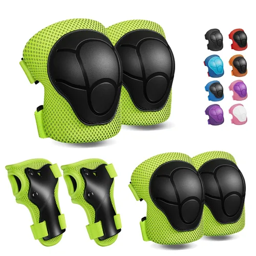 Vista 15 de Rodilleras para niños, rodilleras y coderas, conjunto de equipo de protección para niños y niñas con protectores de muñeca 3 en 1 para patinaje Negro