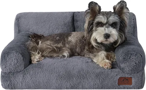 Vista 10 de Hollypet Cama de Felpa Esponjosa para Perros y Gatos, Sofá Cama Suave y Calmante para Gatos y Perros Pequeños y Medianos, Beige