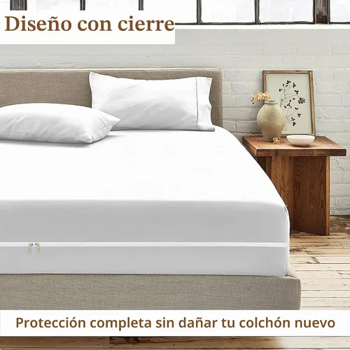 Vista 3 de Sábana con cierre tamaño individual, bolsillo profundo de 20 cm, sábana inferior de microfibra cepillada de calidad hotelera, suave sin arrugas