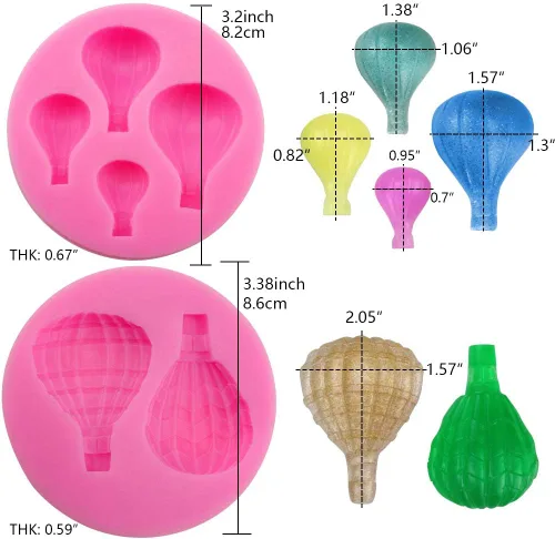 Vista 3 de Meiyouju - 2 moldes para fondant de globo de aire caliente, molde de silicona para globos de aire de 4 cavidades, molde de globo de aire de 2