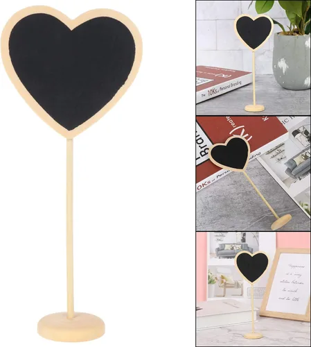 Vista 6 de 12 pizarras pequeñas con forma de corazón y soporte para tablero de mensajes, letreros pequeños de madera para bodas, fiestas de cumpleaños, números