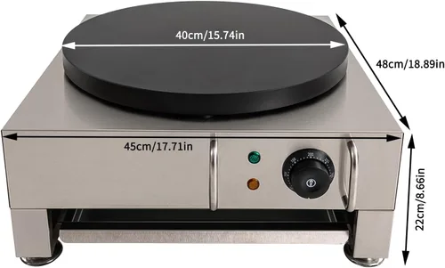 Vista 5 de Máquina eléctrica de crepas de 16 pulgadas, máquina de panqueques de temperatura ajustable con bandeja antiadherente para crepé, con esparcidor