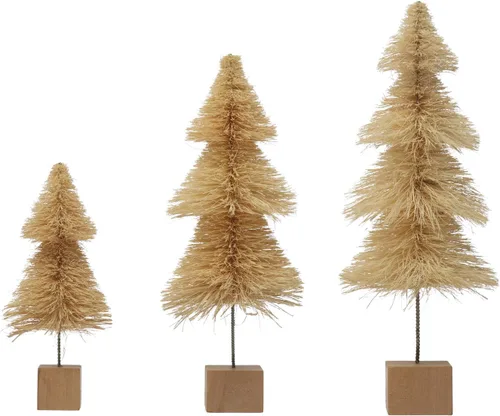 Vista 4 de Creative Co-Op Árbol de cepillo para botella de sisal con base de madera, color crema