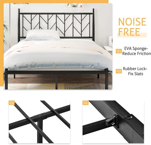 Vista 6 de SHA CERLIN Cama de plataforma vintage Queen con cabecero, base de colchón resistente, 12 pulgadas debajo de la cama para almacenamiento, fácil