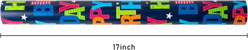 Vista 4 de Garbendy Papel de regalo de cumpleaños – Mini rollo – 17 pulgadas x 16.5 pies – Coloridas letras felices en papel azul papel de regalo perfecto