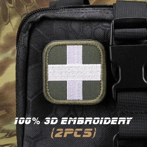 Vista 4 de LIVANS Medic Cross Moral Patch, parche de primeros auxilios de cruz blanca Verde militar (bordado) - 2 paquetes