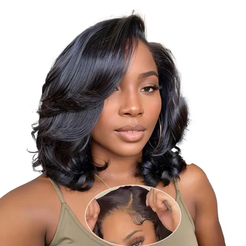 Vista 10 de Pelucas de cabello humano sin pegamento, prearrancadas, onduladas, sin pegamento, encaje precortado, 4 x 4, peluca de cabello humano de 6 pulgadas