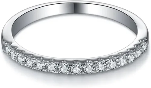 Vista 2 de Anillo redondo de moissanita con pavé de media eternidad para mujer, de 0.33 quilates, plata de ley 925, rodio