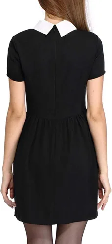 Vista 3 de Sunfaynis Vestido de manga corta con cuello de Peter Pan para mujer, disfraz de Halloween para miércoles