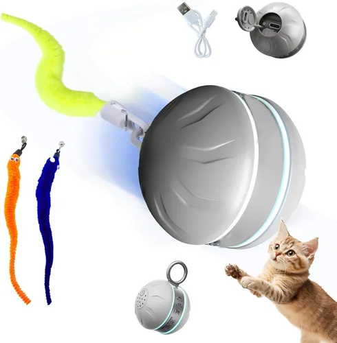Vista 10 de Speedy 2.0 Tail - Juguetes interactivos para gatos adultos aburridos de interior, bolas de juguete automáticas recargables para gatos que se mueven